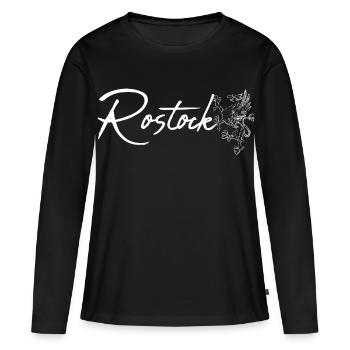 Rostock Schriftzug mit Greif - Frauen Premium Bio Langarmshirt - Schwarz - Vorne - Julia (174cm)