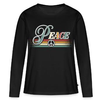 Paix Paix Liberté Pas de guerre Signe de paix - T-shirt manches longues Premium bio Femme - noir - Devant - Julia (174cm)