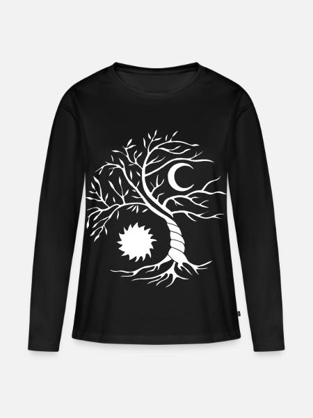 Levensboom witte zon en maan - Vrouwen Premium Bio shirt met lange mouwen - zwart