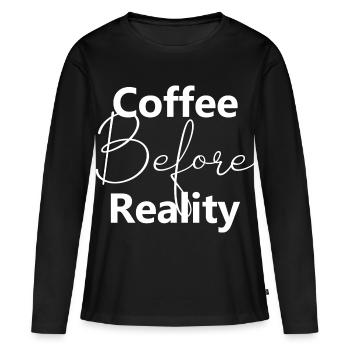 Le café avant la réalité - T-shirt manches longues Premium bio Femme - noir - Devant - Julia (174cm)
