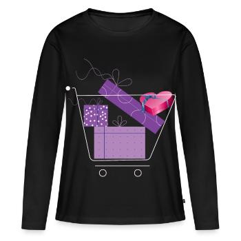 Panier avec cadeaux - T-shirt manches longues Premium bio Femme - noir - Devant - Julia (174cm)