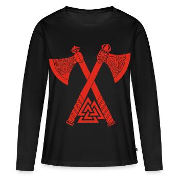 Haches et symbole viking rouge - T-shirt manches longues Premium bio Femme - noir - Devant - Julia (174cm)