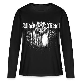 Black Metal | Pentagramme et forêt - T-shirt manches longues Premium bio Femme - noir - Devant - Julia (174cm)