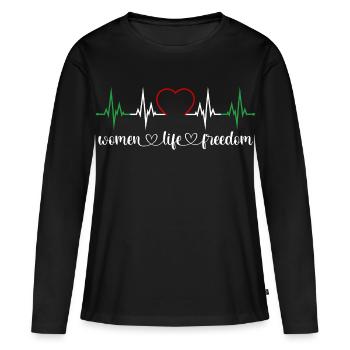 Femmes Vie Liberté Battement de cœur Iran Droits des femmes - T-shirt manches longues Premium bio Femme - noir - Devant - Julia (174cm)