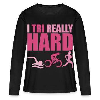 Compétition de triathlon - T-shirt manches longues Premium bio Femme - noir - Devant - Julia (174cm)