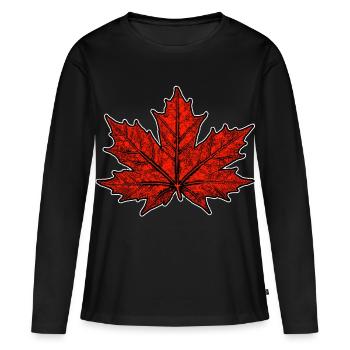 Érable / Feuille - T-shirt manches longues Premium bio Femme - noir - Devant - Julia (174cm)