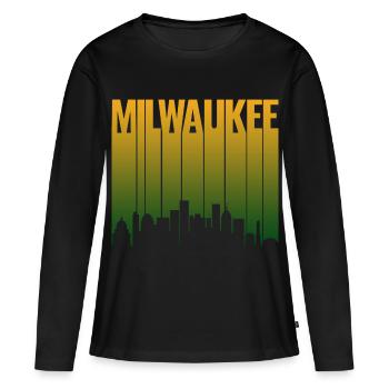 Lettrage Milwaukee Cityscape - T-shirt manches longues Premium bio Femme - noir - Devant - Julia (174cm)