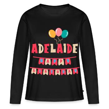 Adélaïde t-shirt joyeux anniversaire joyeux anniversaire - T-shirt manches longues Premium bio Femme - noir - Devant - Julia (174cm)