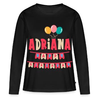 Adriana t-shirt joyeux anniversaire joyeux anniversaire - T-shirt manches longues Premium bio Femme - noir - Devant - Julia (174cm)