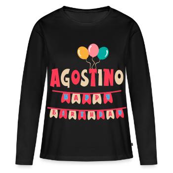 T-shirt Augustine joyeux anniversaire joyeux anniversaire - T-shirt manches longues Premium bio Femme - noir - Devant - Julia (174cm)