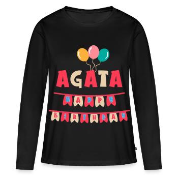 Agata t-shirt joyeux anniversaire joyeux anniversaire - T-shirt manches longues Premium bio Femme - noir - Devant - Julia (174cm)