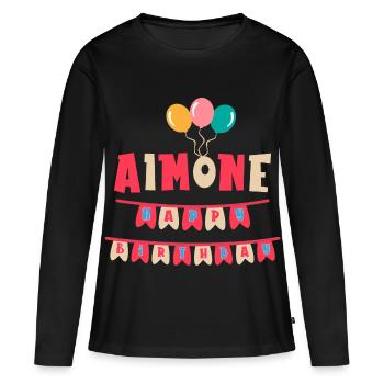 T-shirt Aimone joyeux anniversaire joyeux anniversaire - T-shirt manches longues Premium bio Femme - noir - Devant - Julia (174cm)