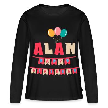 Alan t-shirt joyeux anniversaire joyeux anniversaire - T-shirt manches longues Premium bio Femme - noir - Devant - Julia (174cm)