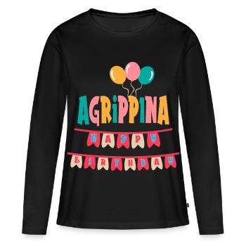 Agrippina t-shirt joyeux anniversaire joyeux anniversaire - T-shirt manches longues Premium bio Femme - noir - Devant - Julia (174cm)
