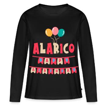 T-shirt Alaric joyeux anniversaire joyeux anniversaire - T-shirt manches longues Premium bio Femme - noir - Devant - Julia (174cm)