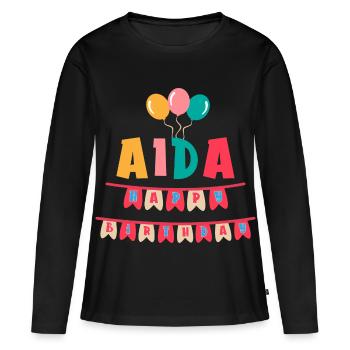 T-shirt Aida joyeux anniversaire joyeux anniversaire - T-shirt manches longues Premium bio Femme - noir - Devant - Julia (174cm)