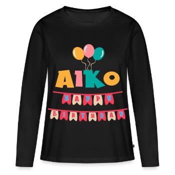 Aiko t-shirt joyeux anniversaire joyeux anniversaire - T-shirt manches longues Premium bio Femme - noir - Devant - Julia (174cm)