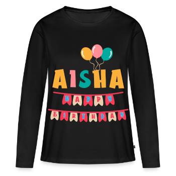 Aisha t-shirt joyeux anniversaire joyeux anniversaire - T-shirt manches longues Premium bio Femme - noir - Devant - Julia (174cm)
