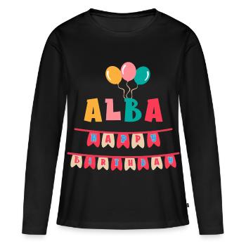 T-shirt Alba joyeux anniversaire joyeux anniversaire - T-shirt manches longues Premium bio Femme - noir - Devant - Julia (174cm)