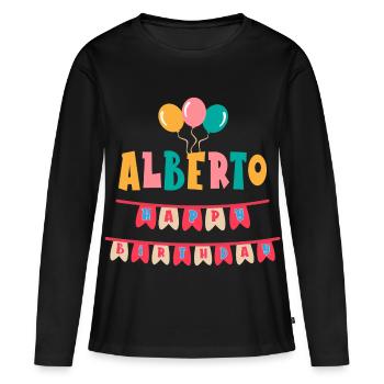 t-shirt joyeux anniversaire Alberto joyeux anniversaire - T-shirt manches longues Premium bio Femme - noir - Devant - Julia (174cm)