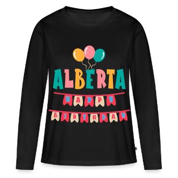 t-shirt joyeux anniversaire Alberta joyeux anniversaire - T-shirt manches longues Premium bio Femme - noir - Devant - Julia (174cm)