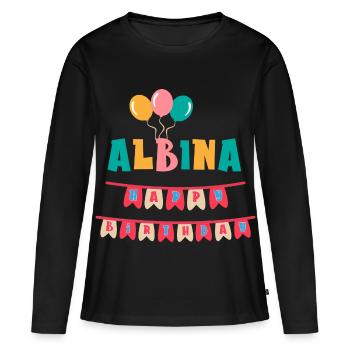 T-shirt Albina joyeux anniversaire joyeux anniversaire - T-shirt manches longues Premium bio Femme - noir - Devant - Julia (174cm)