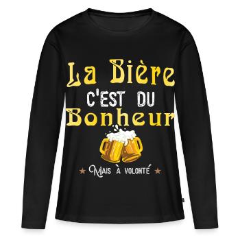 La bière c'est du bonheur mais à volonté humour - T-shirt manches longues Premium bio Femme - noir - Devant - Julia (174cm)