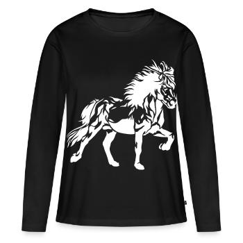 Edles Islandpferd im Tölt Damen Mädchen Kinder Isi - Frauen Premium Bio Langarmshirt - Schwarz - Vorne - Julia (174cm)