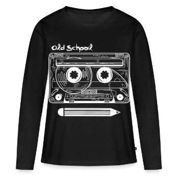 Retro Kassette und Stift - Frauen Premium Bio Langarmshirt - Schwarz - Vorne - Julia (174cm)
