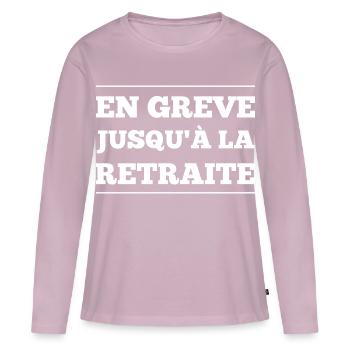En grève jusqu'à la retraite, manifestation, manif - T-shirt manches longues Premium bio Femme - rose poudré - Devant - Julia (174cm)