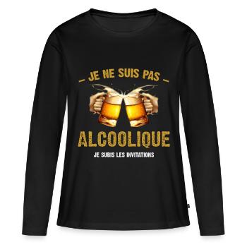 je ne suis pas alcoolique je subis les invitations - T-shirt manches longues Premium bio Femme - noir - Devant - Julia (174cm)