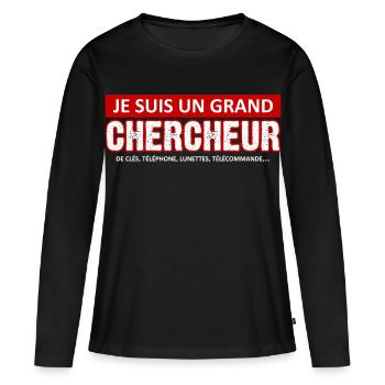 je suis un grand chercheur - T-shirt manches longues Premium bio Femme - noir - Devant - Julia (174cm)