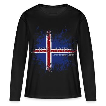 Flagge von Island Grunge, Isländischer Stolz - Frauen Premium Bio Langarmshirt - Schwarz - Vorne - Julia (174cm)