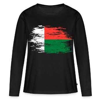 Drapeau de Madagascar utilisé - T-shirt manches longues Premium bio Femme - noir - Devant - Julia (174cm)