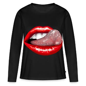 Glitzerzunge - Frauen Premium Bio Langarmshirt - Schwarz - Vorne - Julia (174cm)