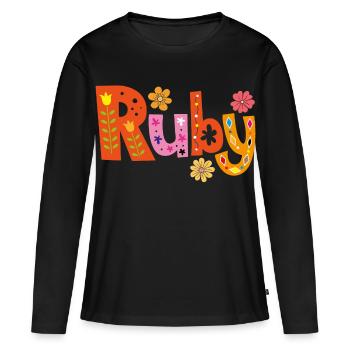 Nom de rubis personnalisé - T-shirt manches longues Premium bio Femme - noir - Devant - Julia (174cm)