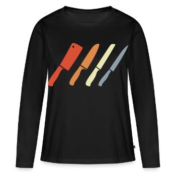 Retro Messer Set - Frauen Premium Bio Langarmshirt - Schwarz - Vorne - Julia (174cm)