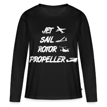 Buses d'avion à hélice à rotor de voile - T-shirt manches longues Premium bio Femme - noir - Devant - Julia (174cm)