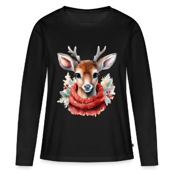 Reh Deer Christmas - Frauen Premium Bio Langarmshirt - Schwarz - Vorne - Julia (174cm)