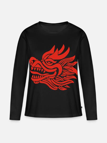 Chinesischer Drachenkopf (Rot) - Frauen Premium Bio Langarmshirt - Schwarz