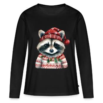 M. Raton laveur en pull norvégien - T-shirt manches longues Premium bio Femme - noir - Devant - Julia (174cm)