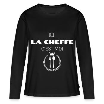 Ici la cheffe c’est moi - T-shirt manches longues Premium bio Femme - noir - Devant - Julia (174cm)