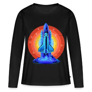NAVETTE SPATIALE BLEUE RETRO VINTAGE - T-shirt manches longues Premium bio Femme - noir - Devant - Julia (174cm)