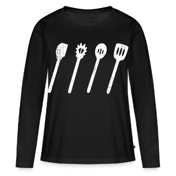 Kochlöffel Set Zeichnung - Frauen Premium Bio Langarmshirt - Schwarz - Vorne - Julia (174cm)