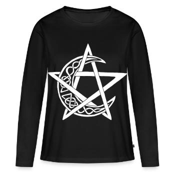 Weißes Mond-Pentagramm - Frauen Premium Bio Langarmshirt - Schwarz - Vorne - Julia (174cm)