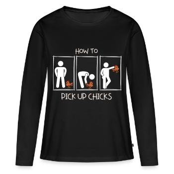Comment draguer des filles - Comment draguer des poussins. - T-shirt manches longues Premium bio Femme - noir - Devant - Julia (174cm)