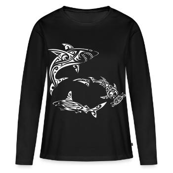Weiße polynesische Haie - Frauen Premium Bio Langarmshirt - Schwarz - Vorne - Julia (174cm)