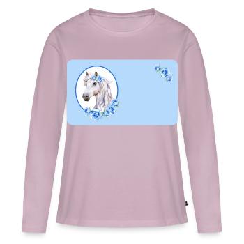 White Horse - Roses Light Blue | Customisable - Women's Premium Organic Long Sleeve Shirt - dusky pink - Front - Julia (174cm)