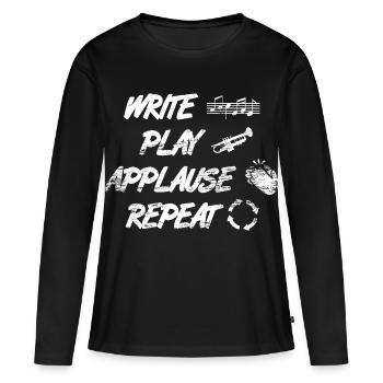 écrire, jouer, applaudir, répéter - T-shirt manches longues Premium bio Femme - noir - Devant - Julia (174cm)
