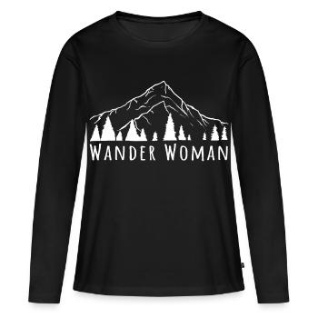 Wander Woman – Lustiges Berg & Outdoor Spruchmotiv - Frauen Premium Bio Langarmshirt - Schwarz - Vorne - Julia (174cm)